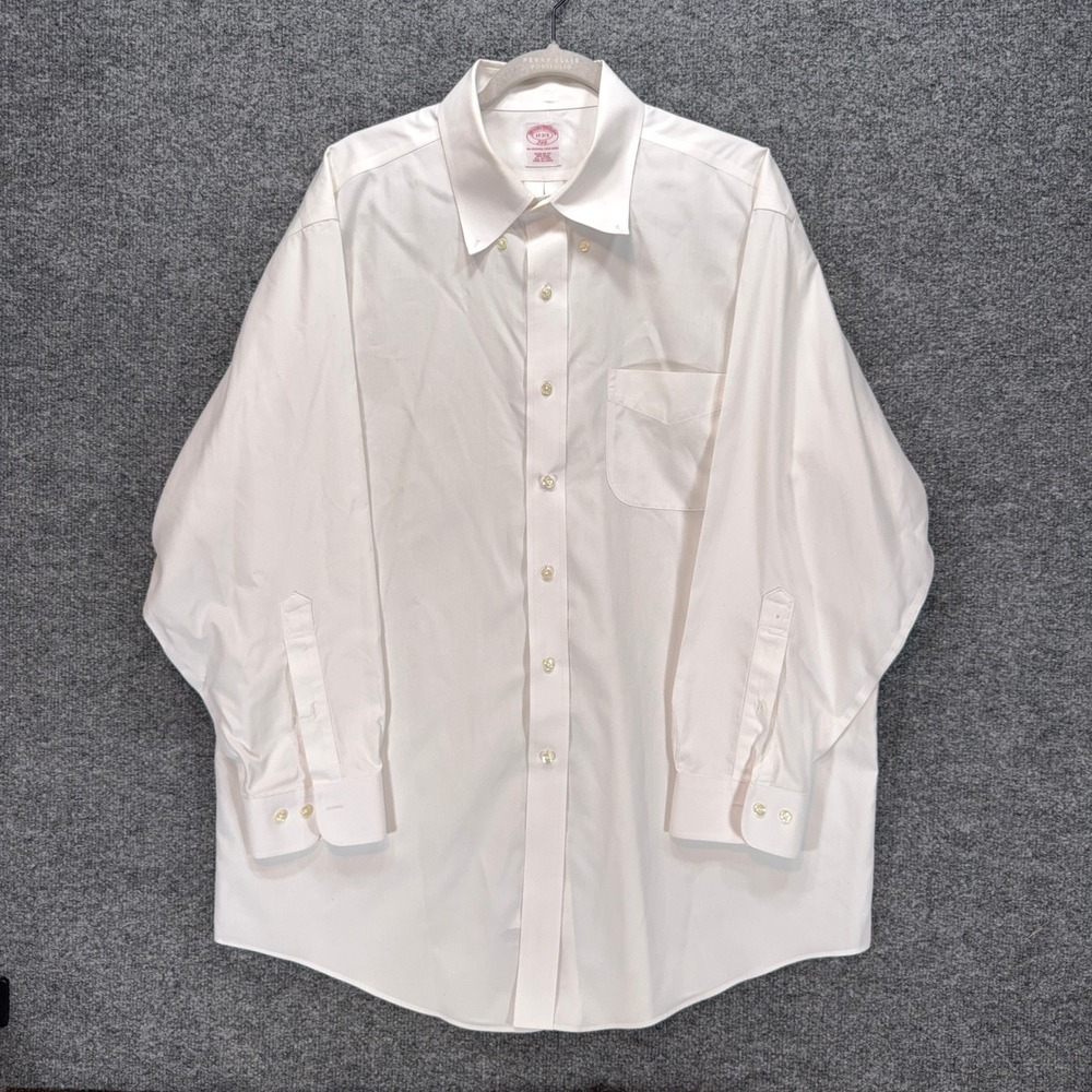 Brooks Brothers Dress Shirt Mens 17-2/3 White Non Iron Regular Fit Button Down